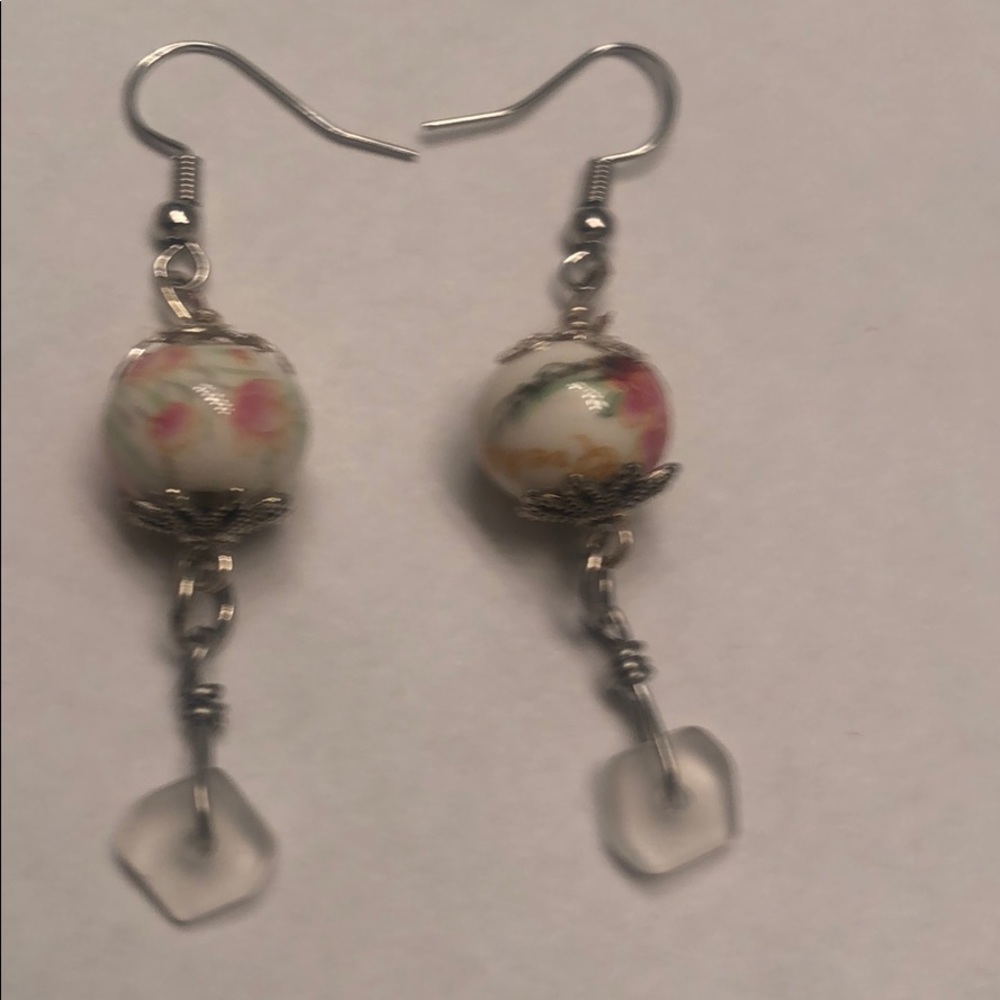 Pink Flowered Dangle Earrings